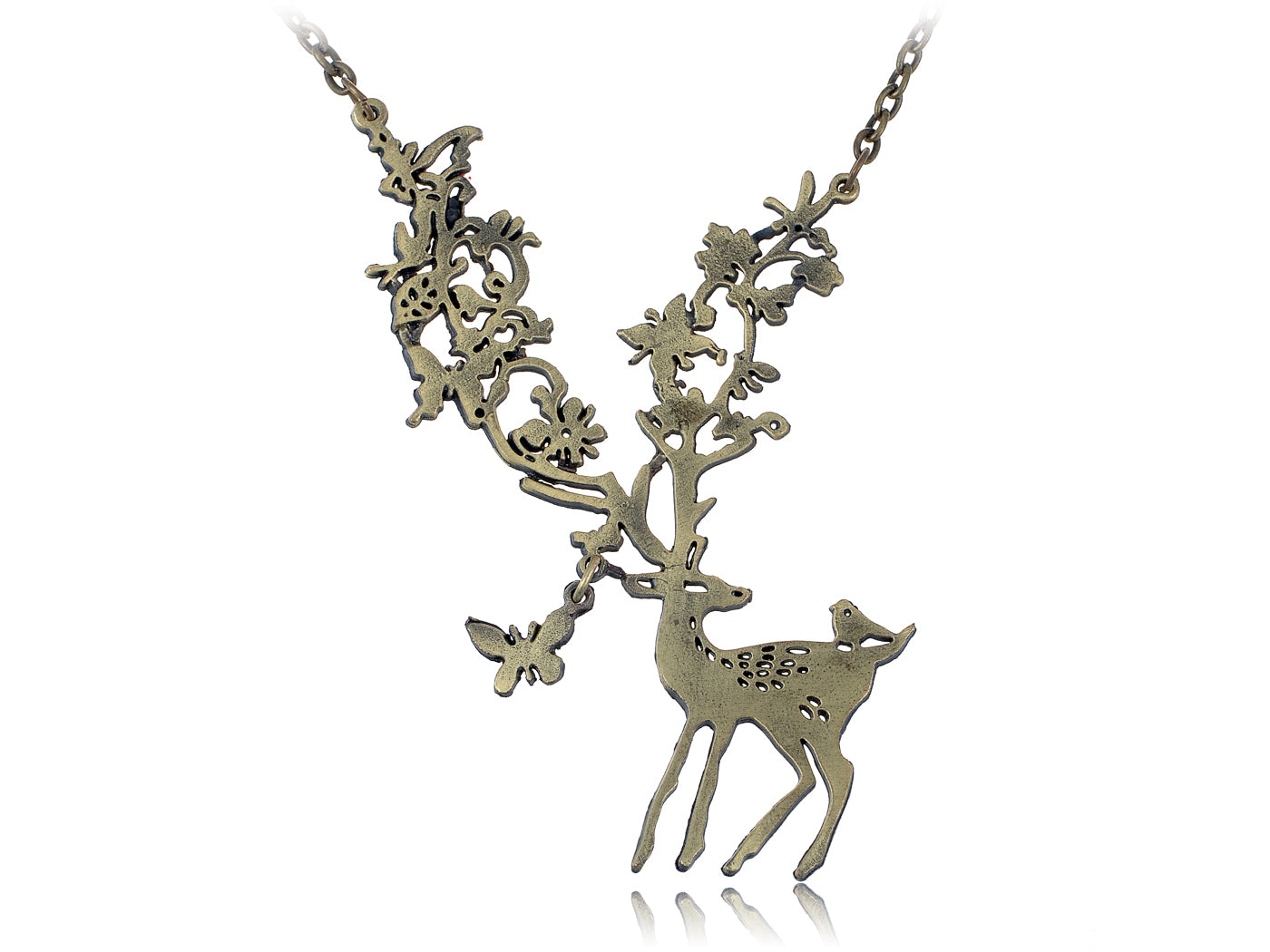 Nature Aware Bursting Life Tree Antler Bambi Leaf Deer Forest Pendant Necklace