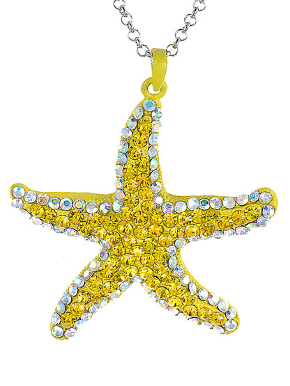 Neon Bright Mustard Yellow Starfish Pendant Necklace