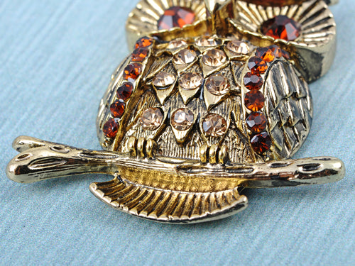 Vintage Brass Orange Topaz Mr. Owl Pendant Necklace