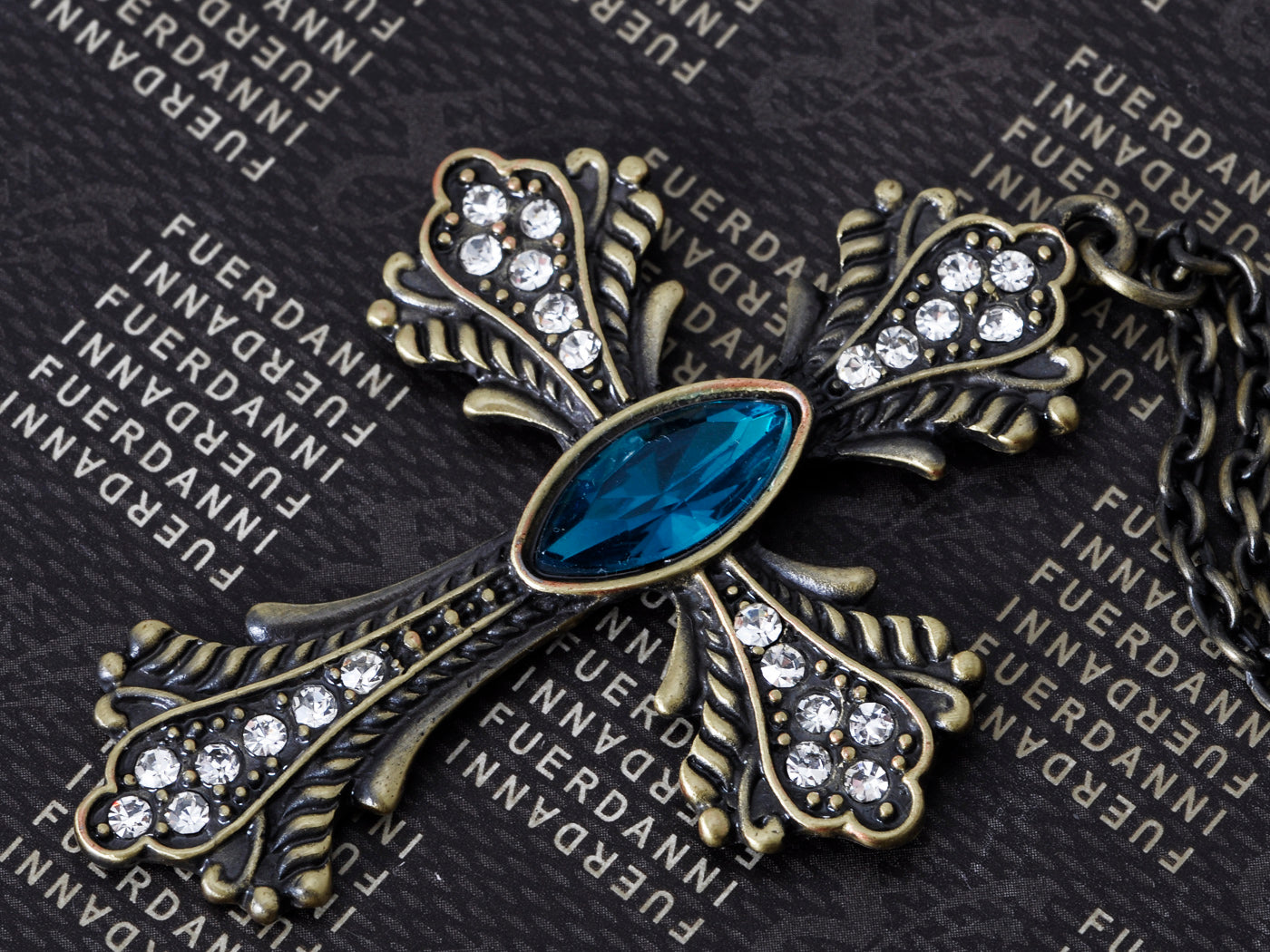 Blue Sapphire Cross Hanging Style Pendant Necklace