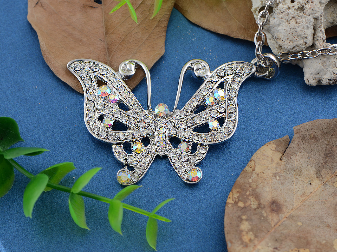 Winged Slanted Butterfly Flying Hang Pendant Necklace