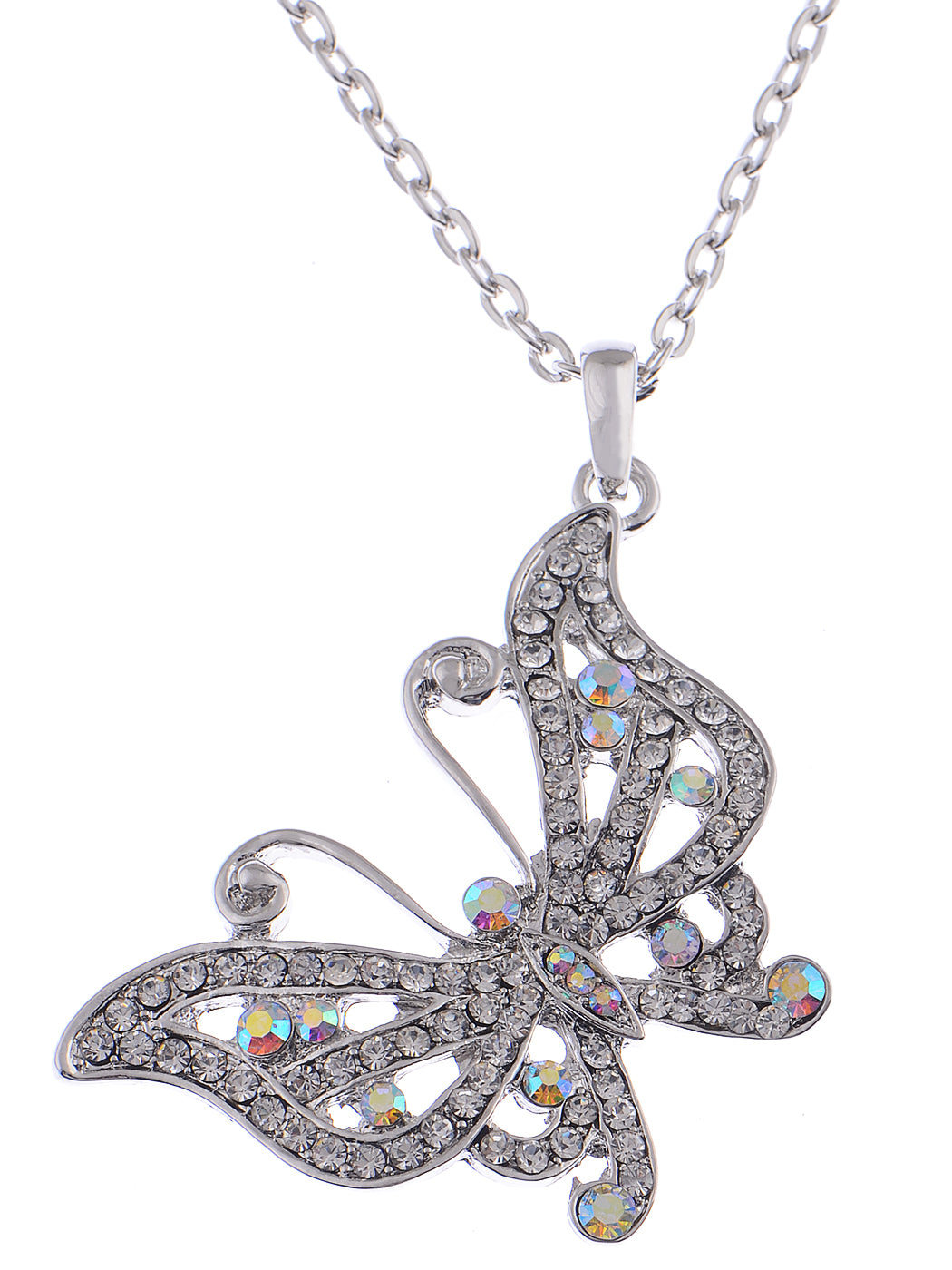 Winged Slanted Butterfly Flying Hang Pendant Necklace