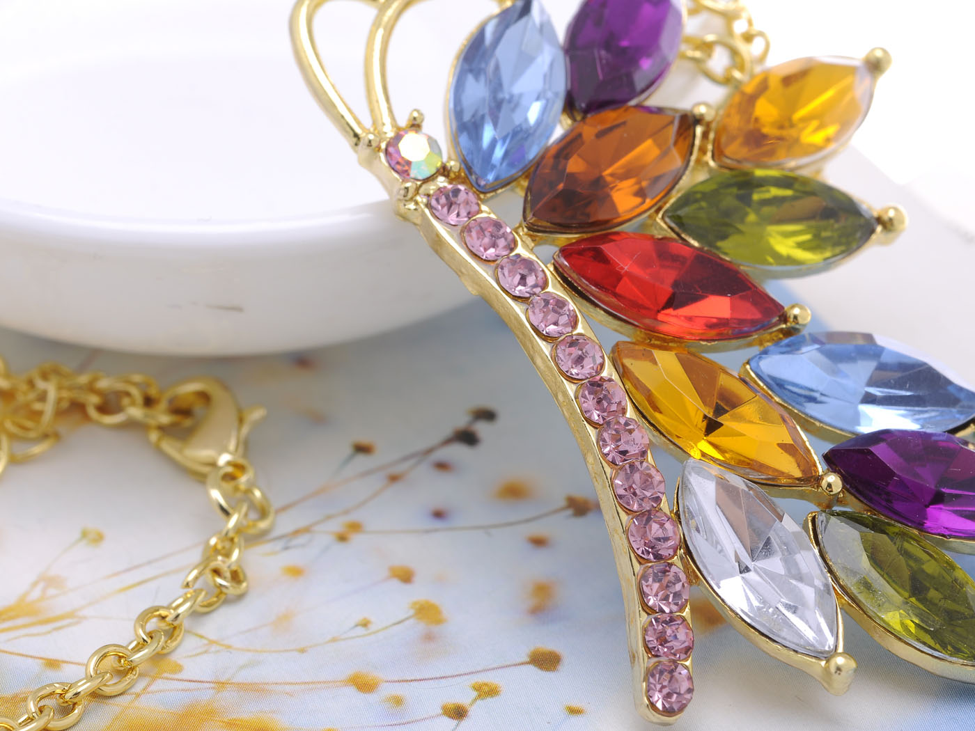 Colorful Czech Fancy Butterfly Pendant Necklace