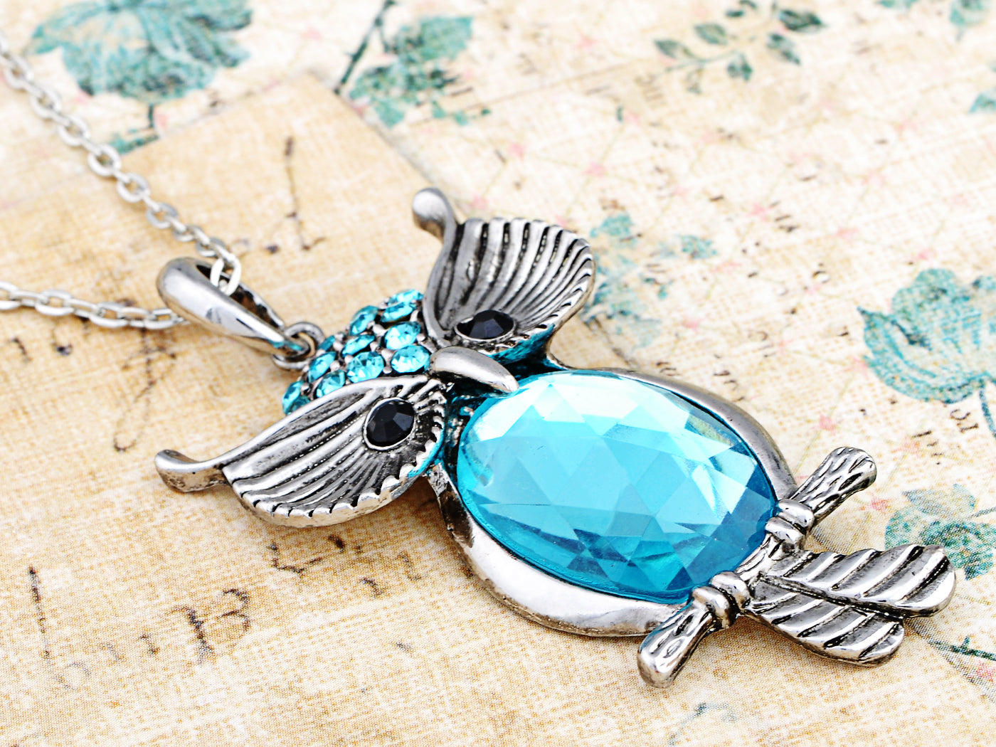 Light Blue Owl Bird Eye Pendant Necklace