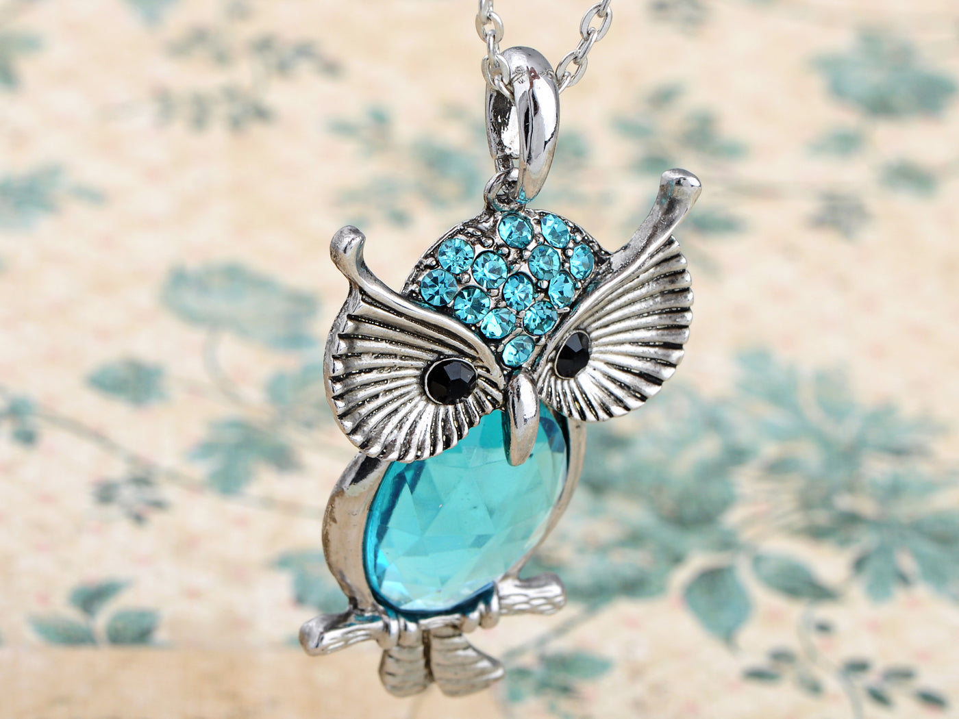 Light Blue Owl Bird Eye Pendant Necklace