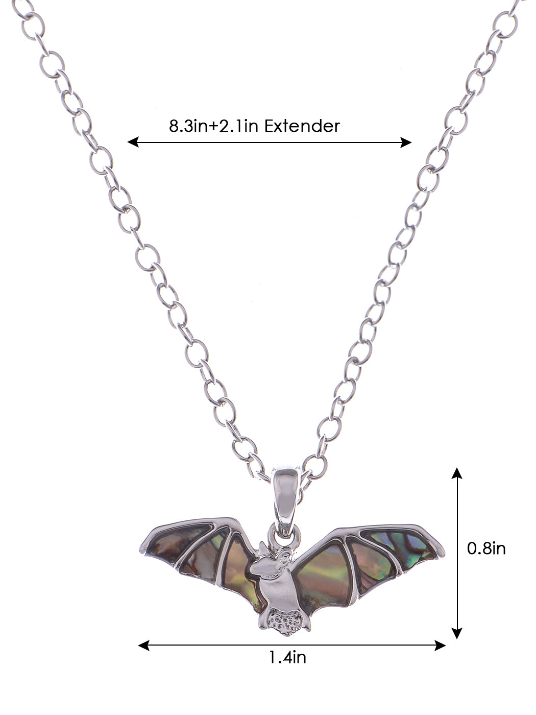 Abalone Shell Fly Wing Bat Halloween Creepy Dark Pendant Necklace