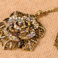 Vintage Lacy Filigree Ab Rose Flower Pendant Necklace