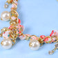 Overlay Double Chain Flower Ribbon Lace Pearl Bead