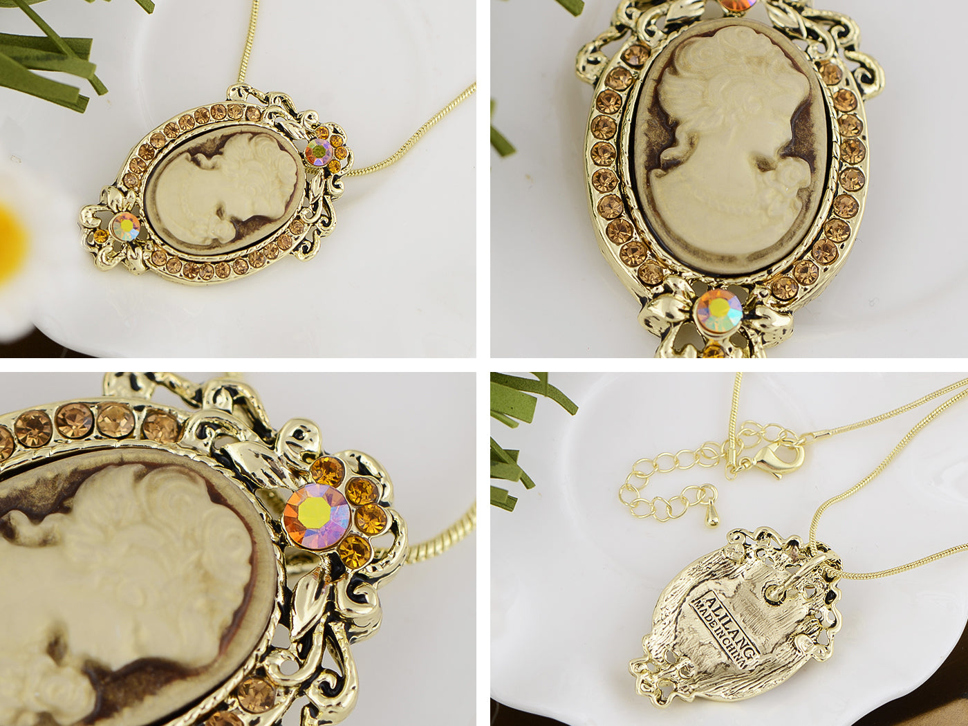 Gun Cameo Lady Victorian Pendant Necklace