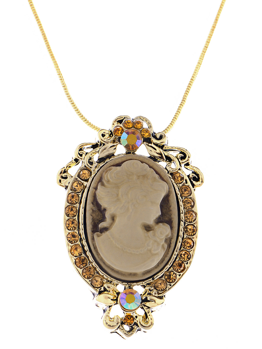 Gun Cameo Lady Victorian Pendant Necklace