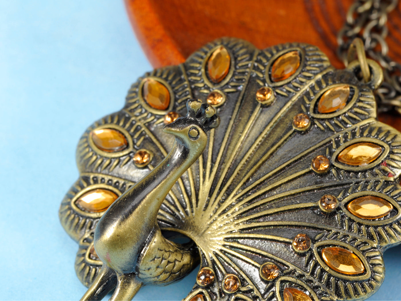 Antique Vintage Topaz Peacock Bird Pendant Necklace