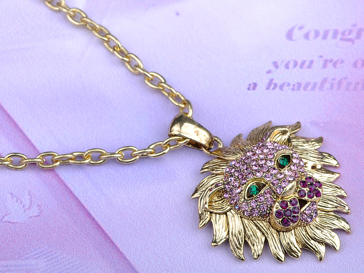 Detailed Light Purple Fierce Lion Pendant Necklace