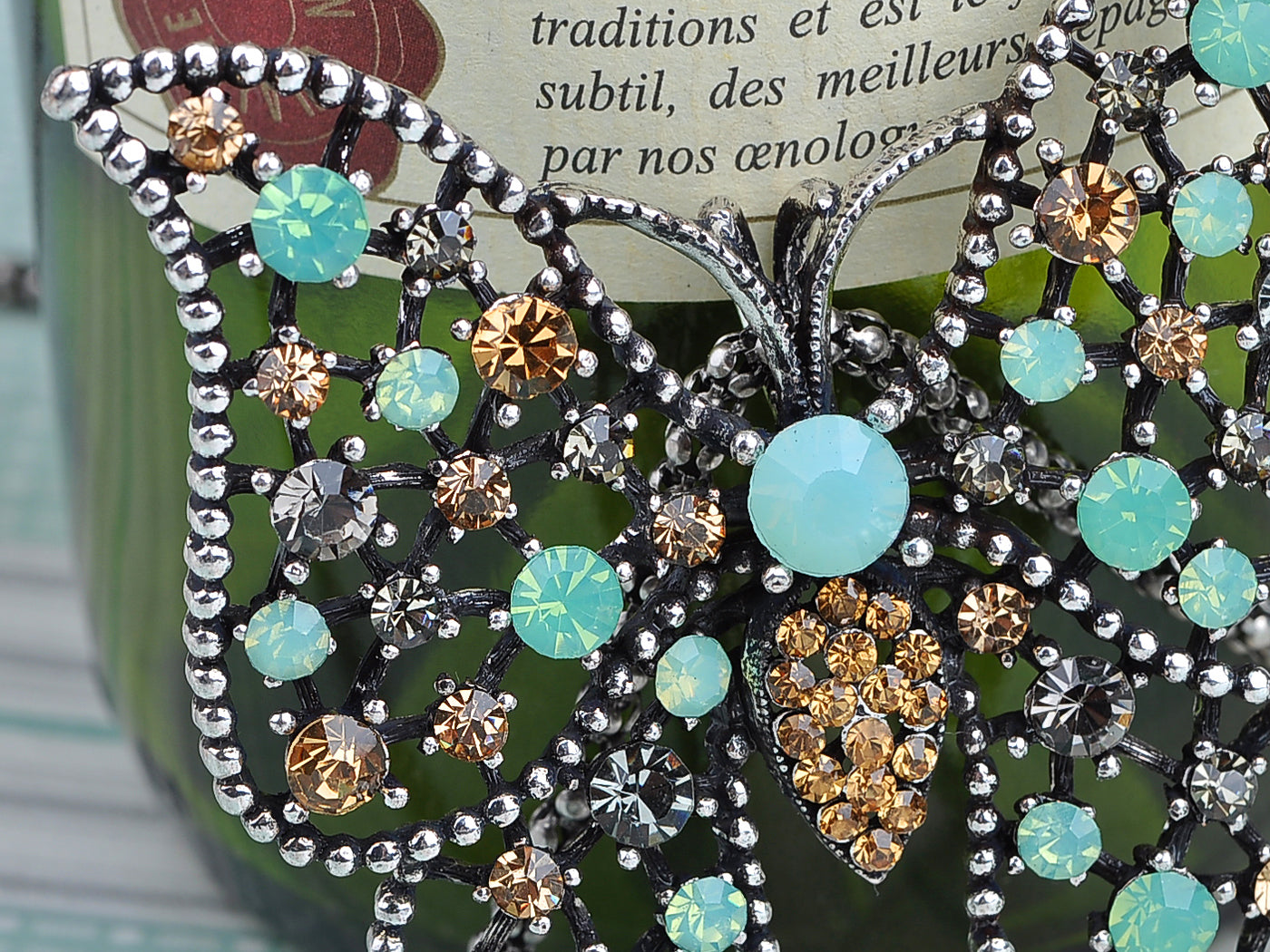 Antique Pastel Multicolored Butterfly Pendant Necklace