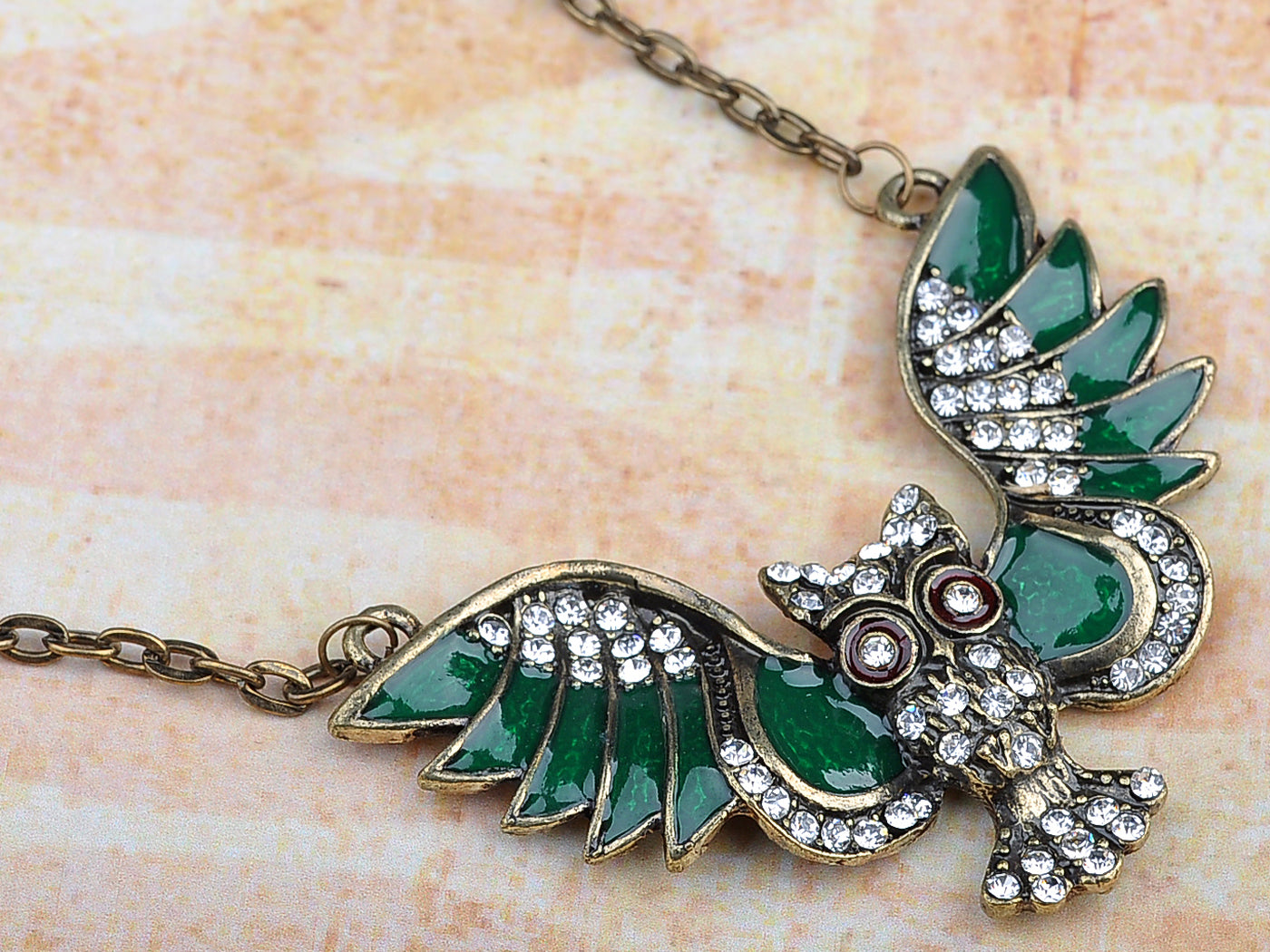 Antique Open Winged Owl Pendant Necklace