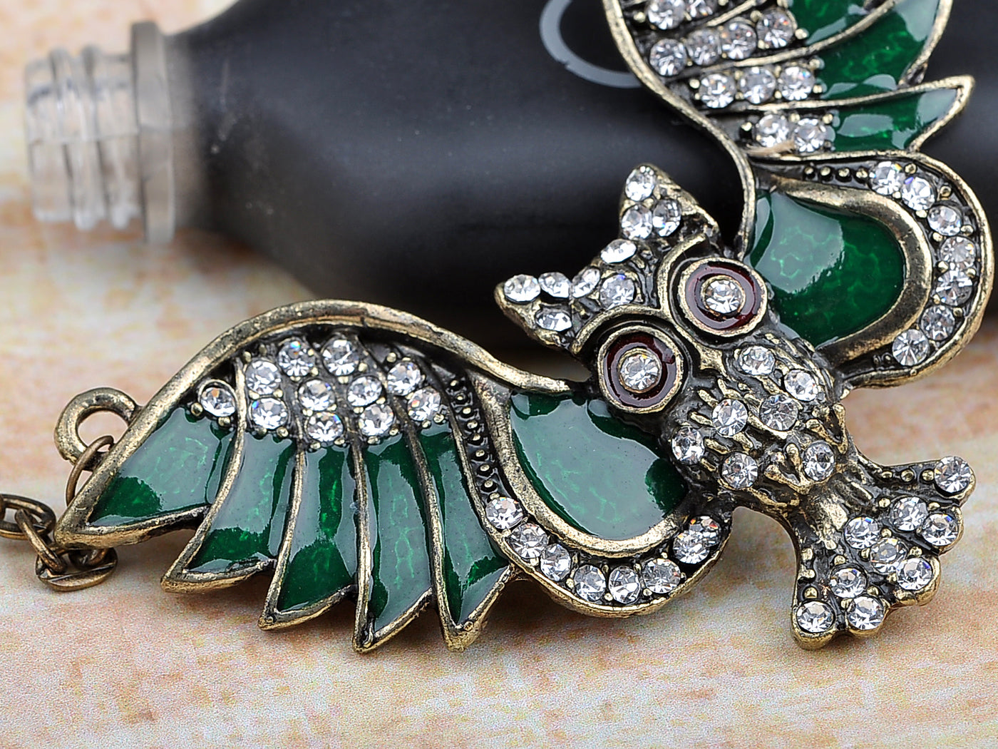 Antique Open Winged Owl Pendant Necklace