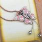 Painted Enamel Pink Butterfly Pendant Necklace