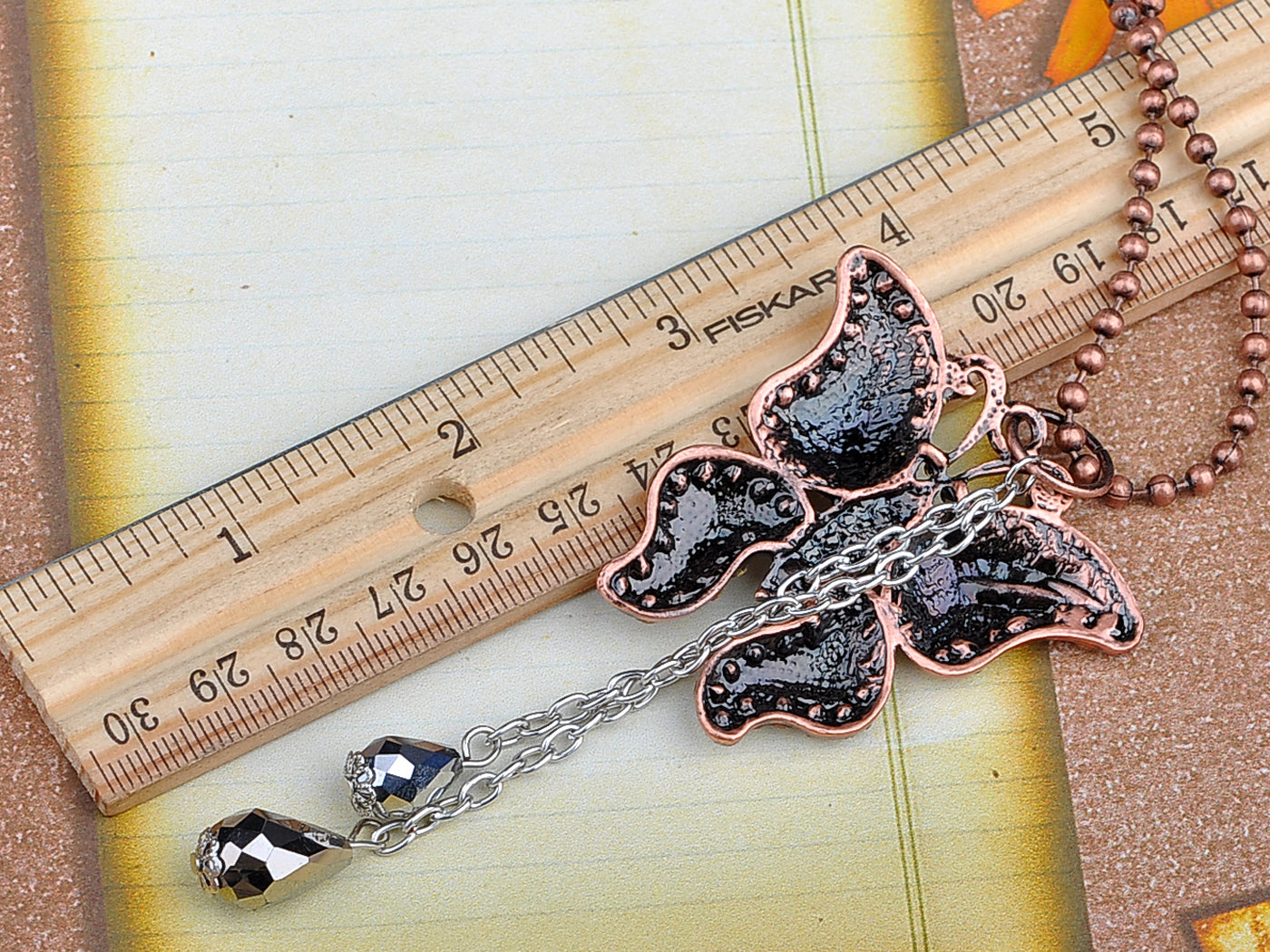 Painted Enamel Pink Butterfly Pendant Necklace