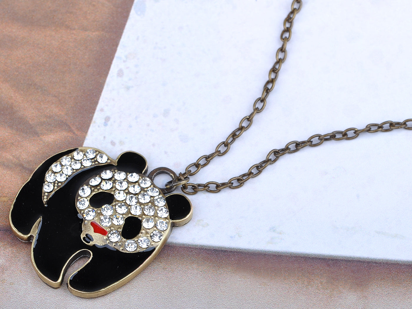 Antique Gold Giant Panda Bear Pendant Necklace