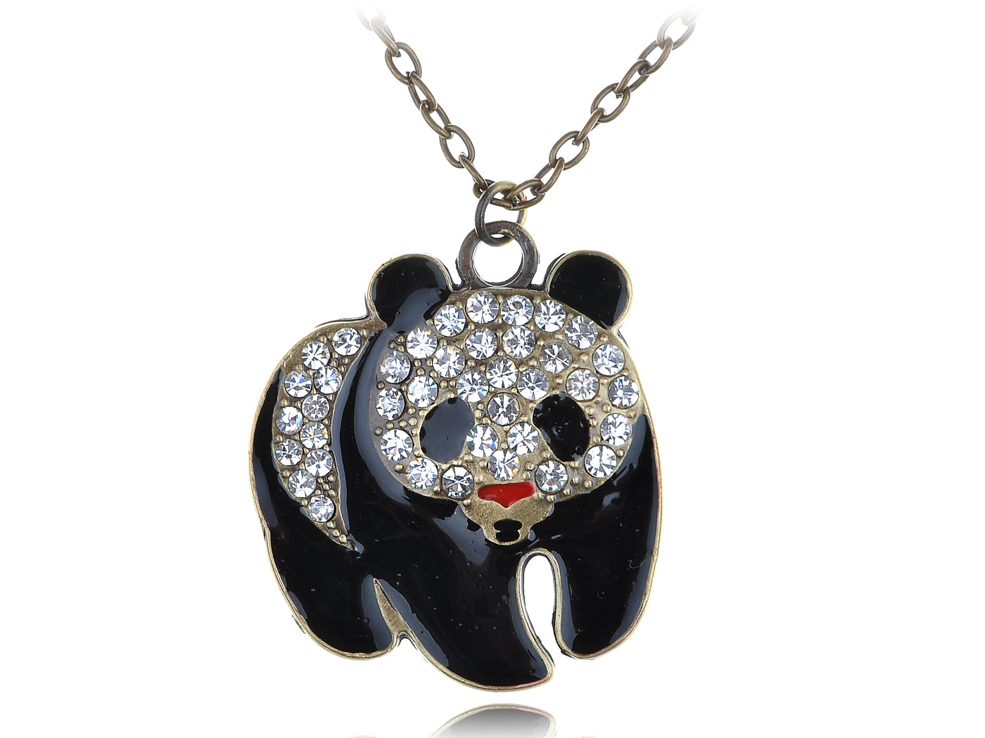 Antique Gold Giant Panda Bear Pendant Necklace