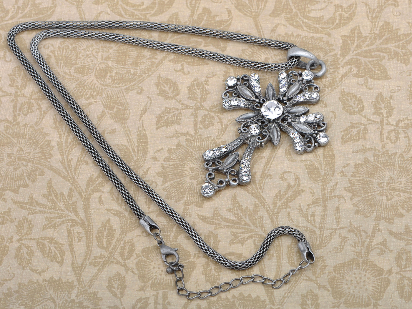 Diamond Like Religious Intricate Cross Mesh Element Necklace