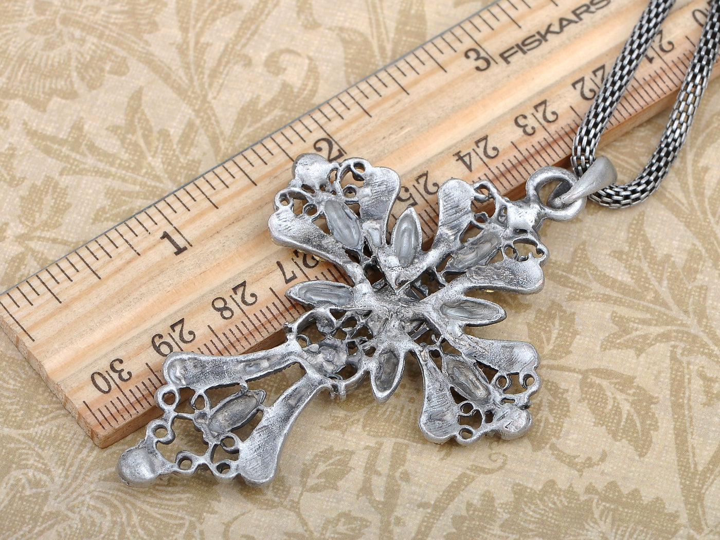 Diamond Like Religious Intricate Cross Mesh Element Necklace