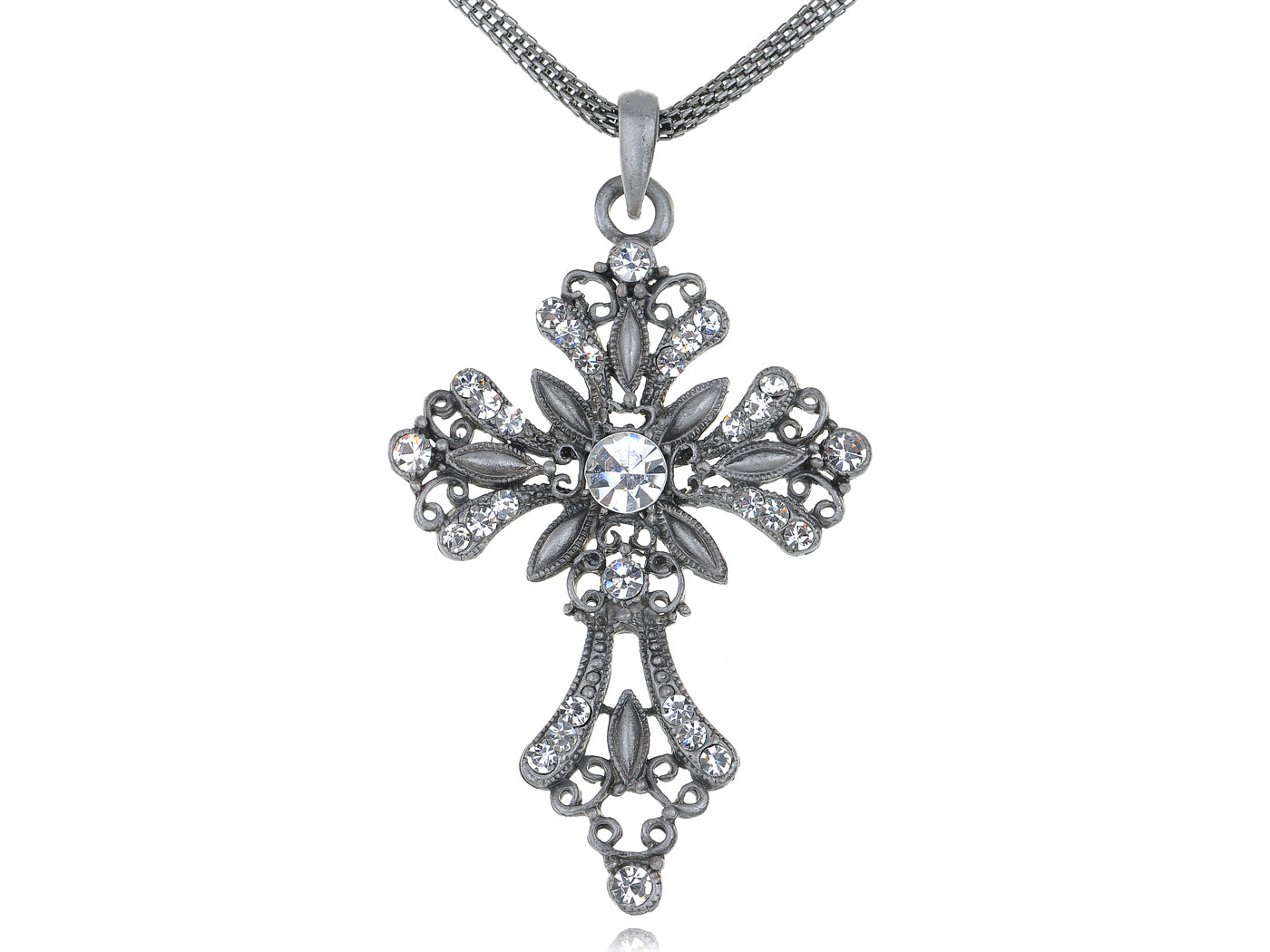 Diamond Like Religious Intricate Cross Mesh Element Necklace