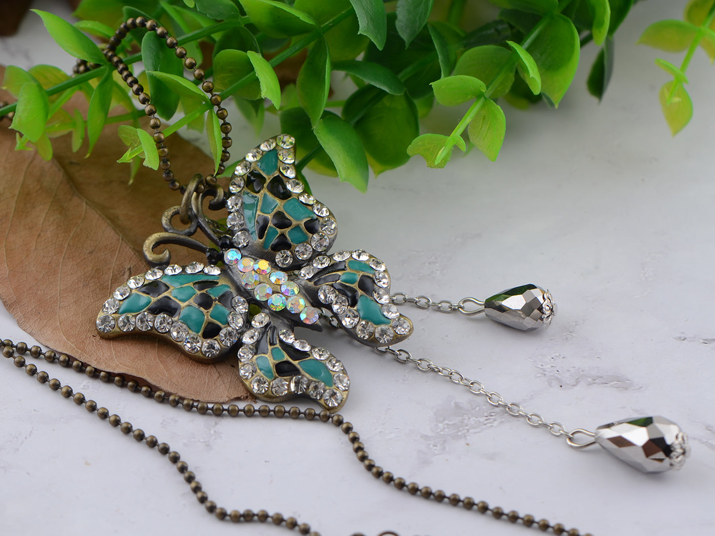 Ab Green Mosaic Butterfly Necklace Pendant