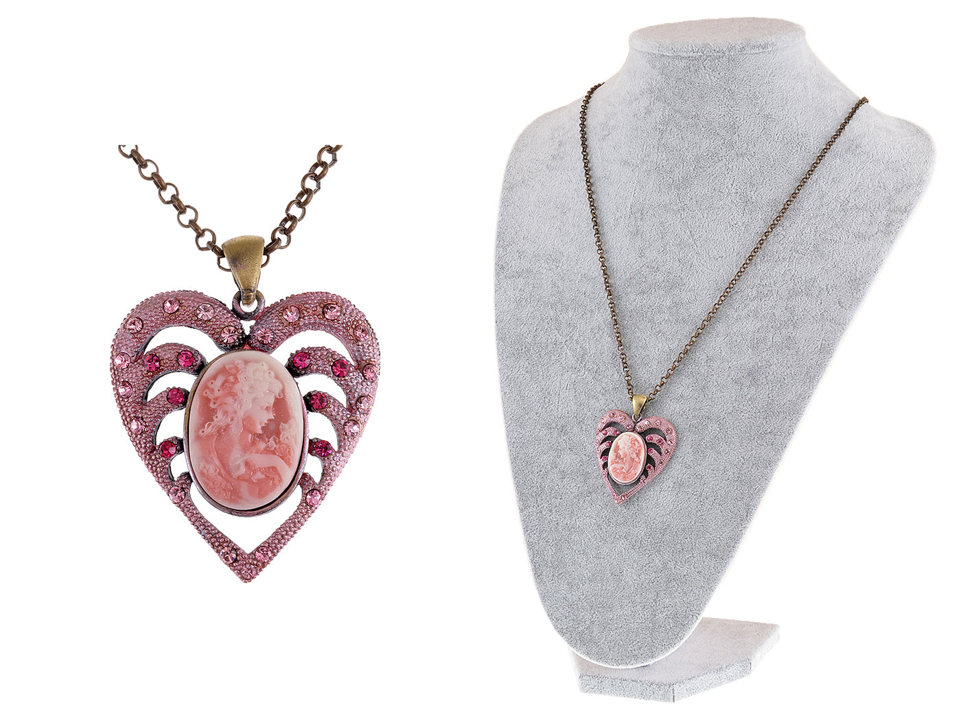 Breathtaking Rose Heart Cameo Lady Necklace Pendant