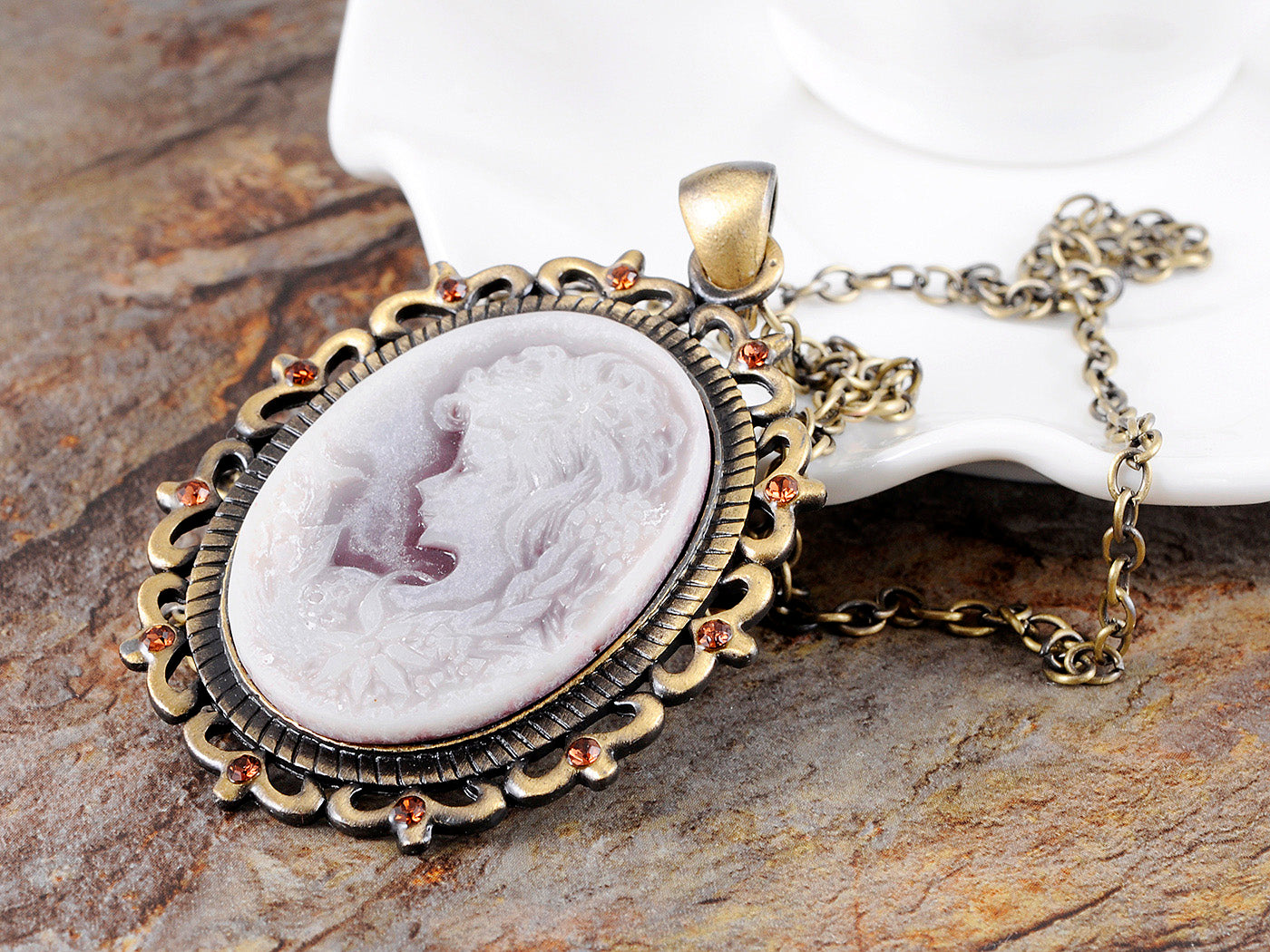 Vintage Antique Repo Oval Cameo Maid Necklace Pendant