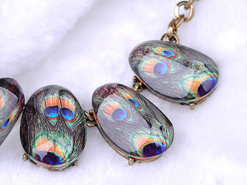 Trendy Antique Peacock Tail Design Necklace Choker