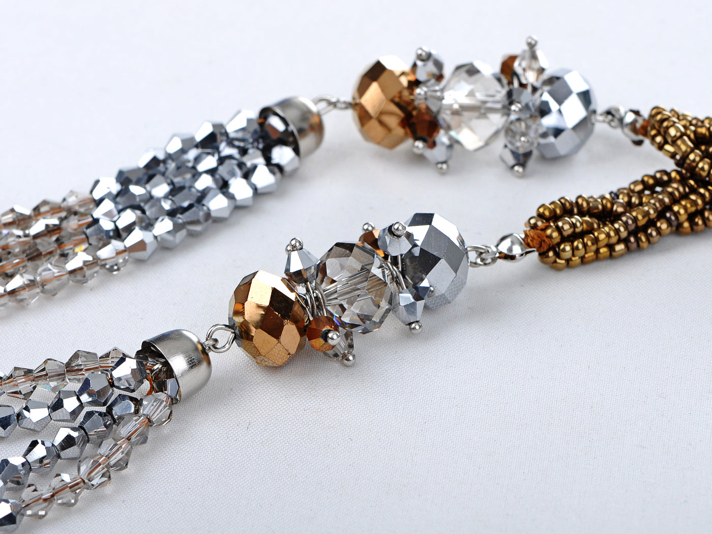 Bronze Multiple Beaded Strand Cluster Handcrafted Retro Necklace