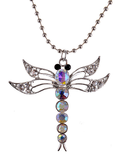 Glitter Colorful Dragonfly Pendant Necklace