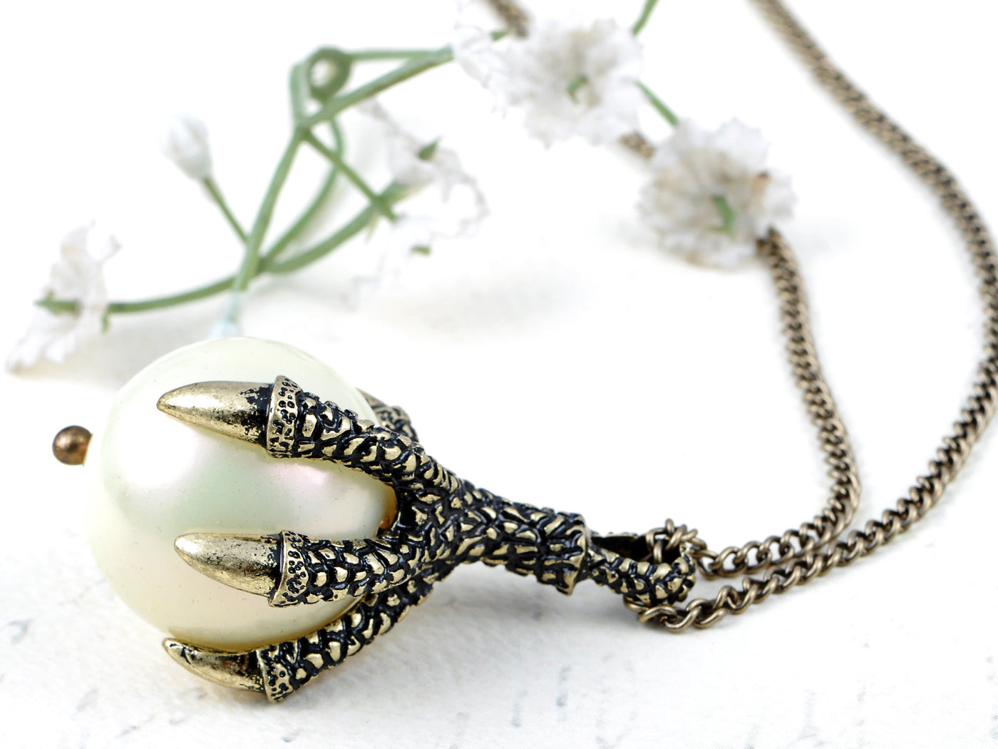 Antique Animal Claw Grasping Pearl Pendant Necklace