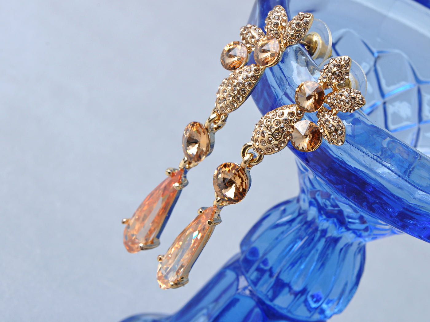 Topaz Coloured Tear Drop Precious Organic Element Earring Necklace Set