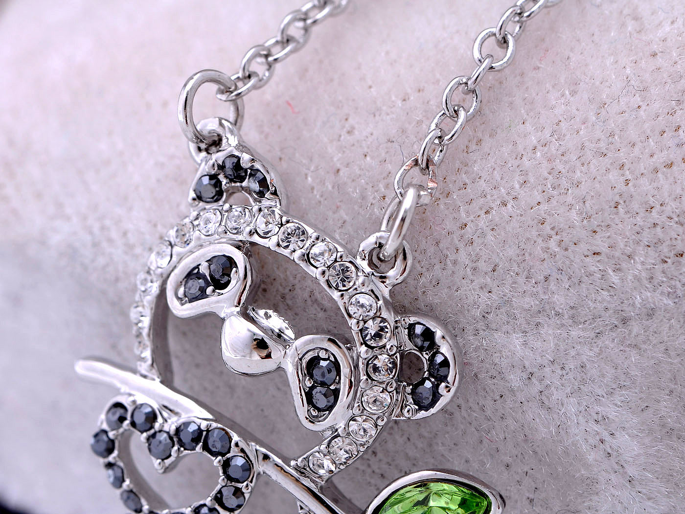 Bear Carrying Twig Three Colored Lined Chain Necklace