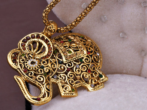 Antique African Indian Elephant Animal Art Pendant Necklace