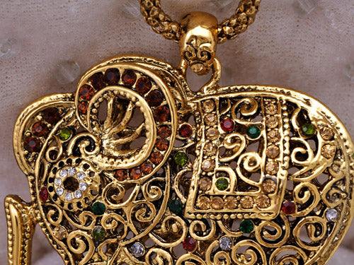 Antique African Indian Elephant Animal Art Pendant Necklace