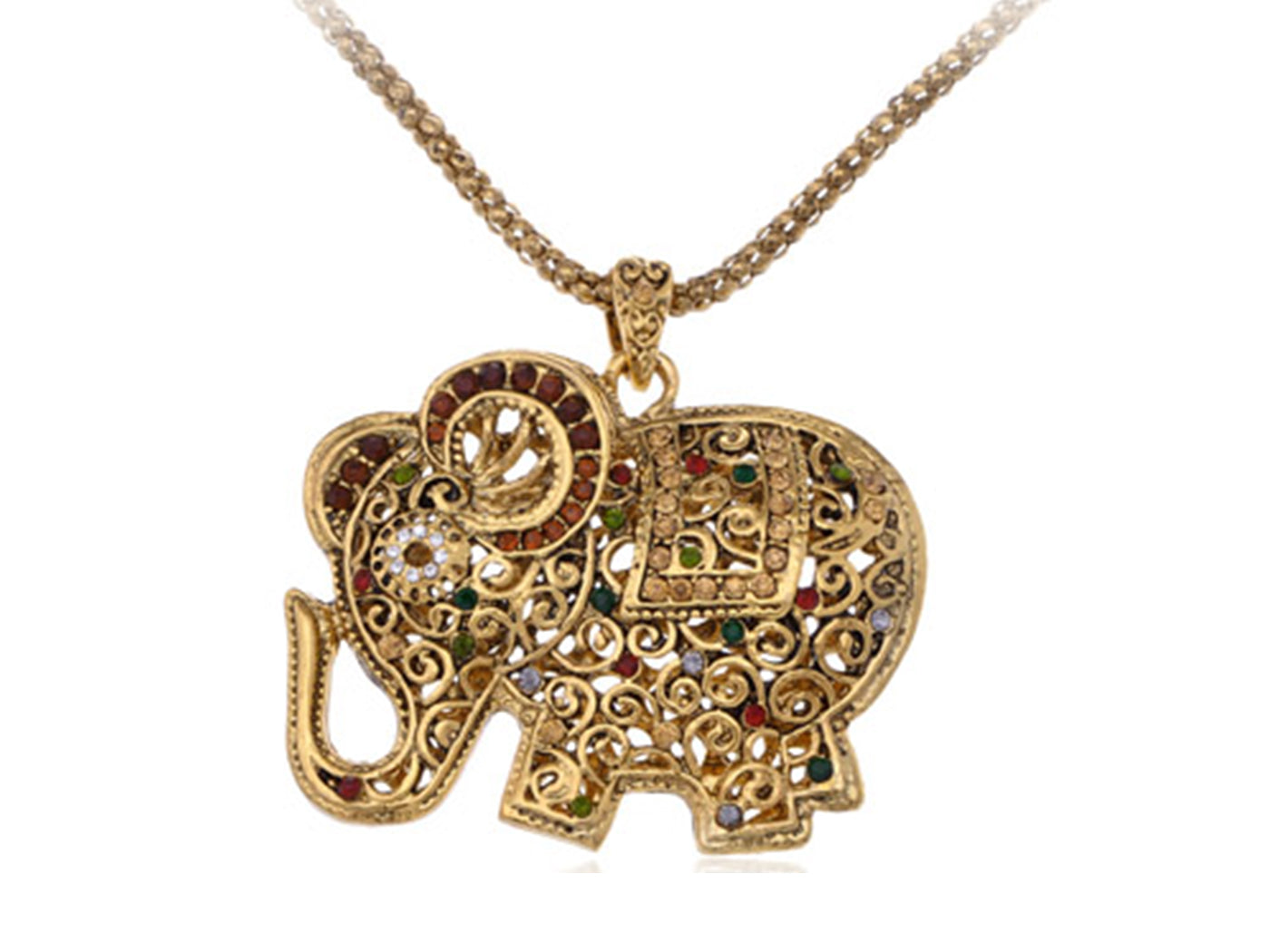 Antique African Indian Elephant Animal Art Pendant Necklace