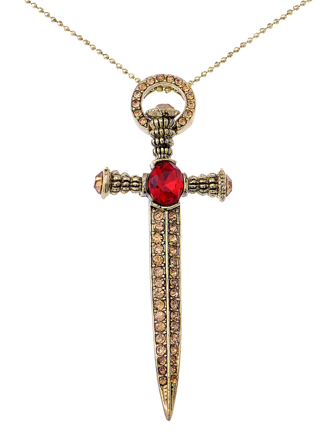 Antique Encrusted Sword Ball Chain Necklace