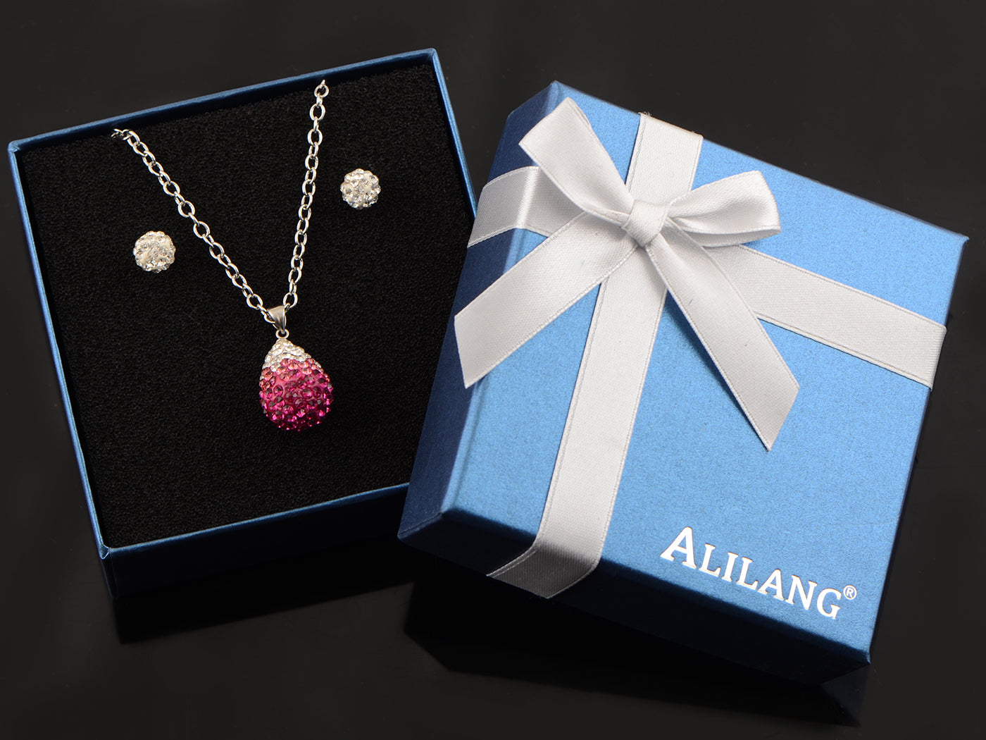 Interesting Fuchsia Pink Party Teardrop Pendant Earring Set