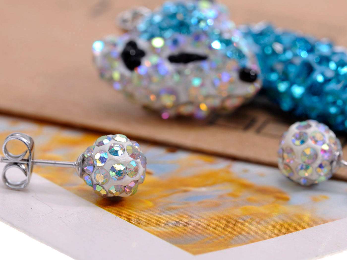 Adorable Bright Blue Black Sly Fox Head Tail Pendant Earring Set