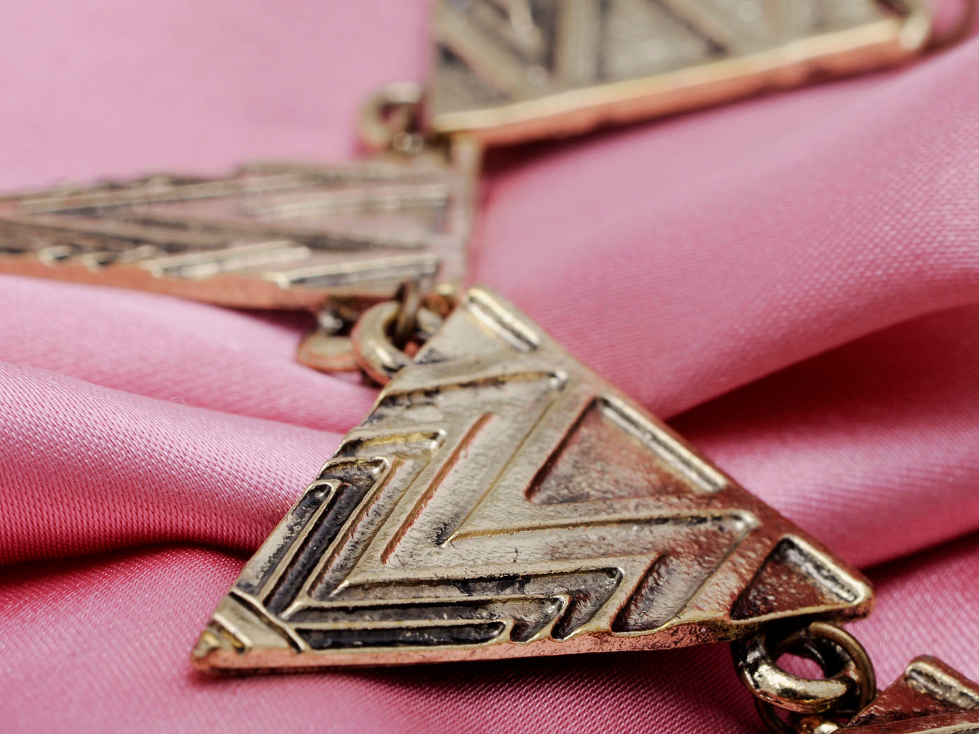 Antique Tribal Aztec Geometric Triangle Bib Necklace