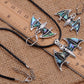 Abalone Colored Bat Vampire Necklace & Earrings Halloween Set