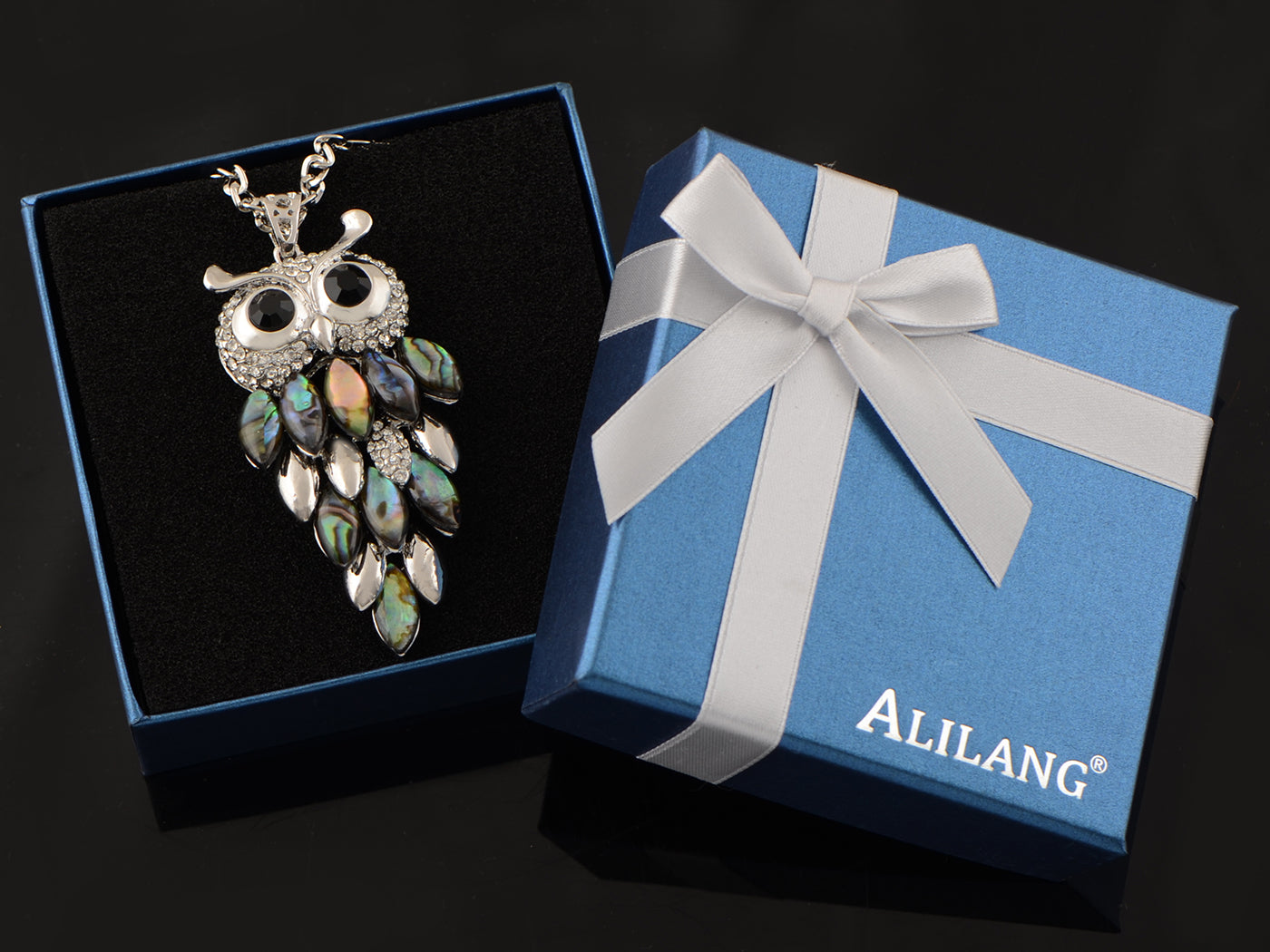 Abalone Body Black Eyed Owl Necklace Pendant