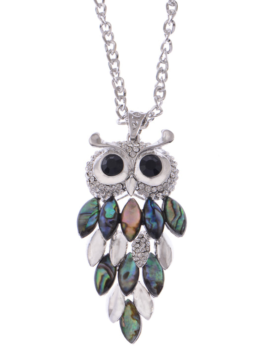 Abalone Body Black Eyed Owl Necklace Pendant