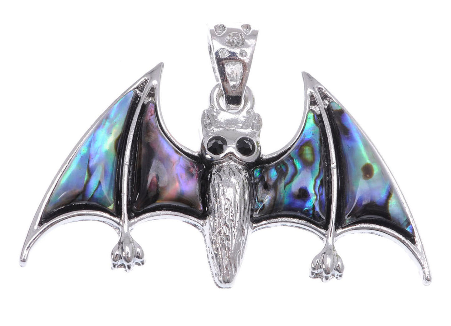 Abalone Spooky Flying Bat Necklace Pendant