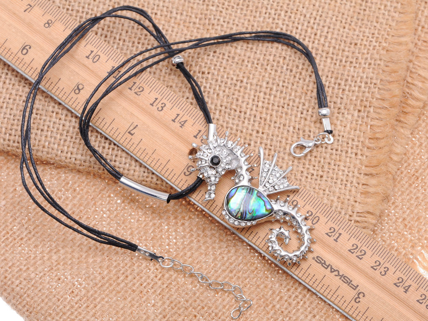 Abalone Colored Nautical Seahorse Pendant Cord Necklace