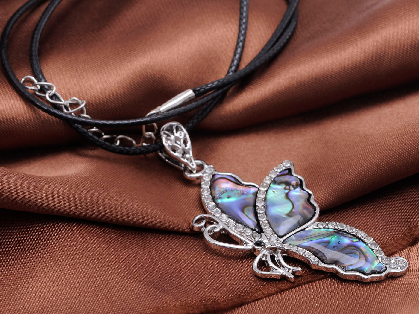 Side Profile Abalone Shell Wing Butterfly Necklace