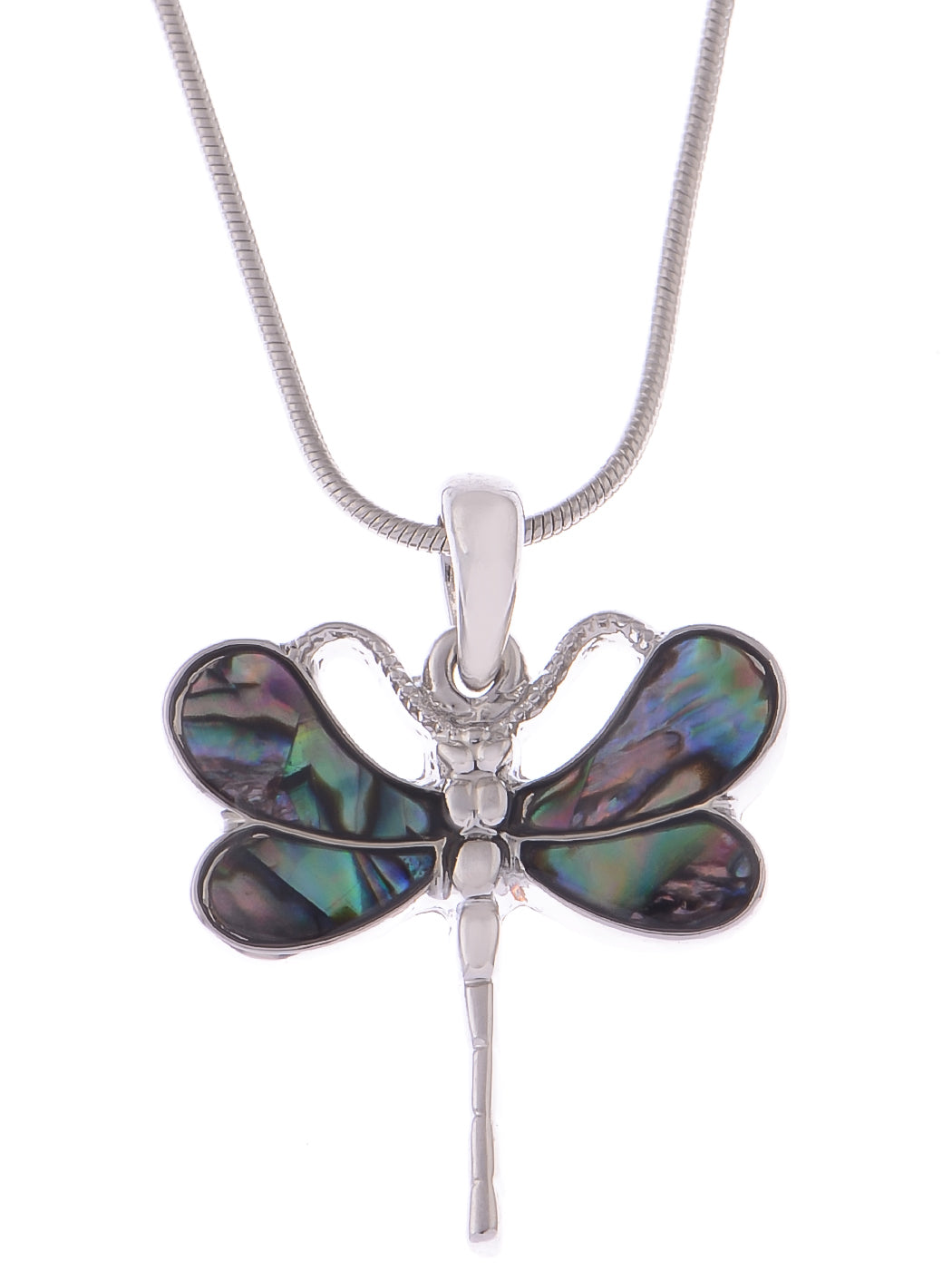 Silver Abalone Colored Butterfly Insect Wings Pendant Necklace