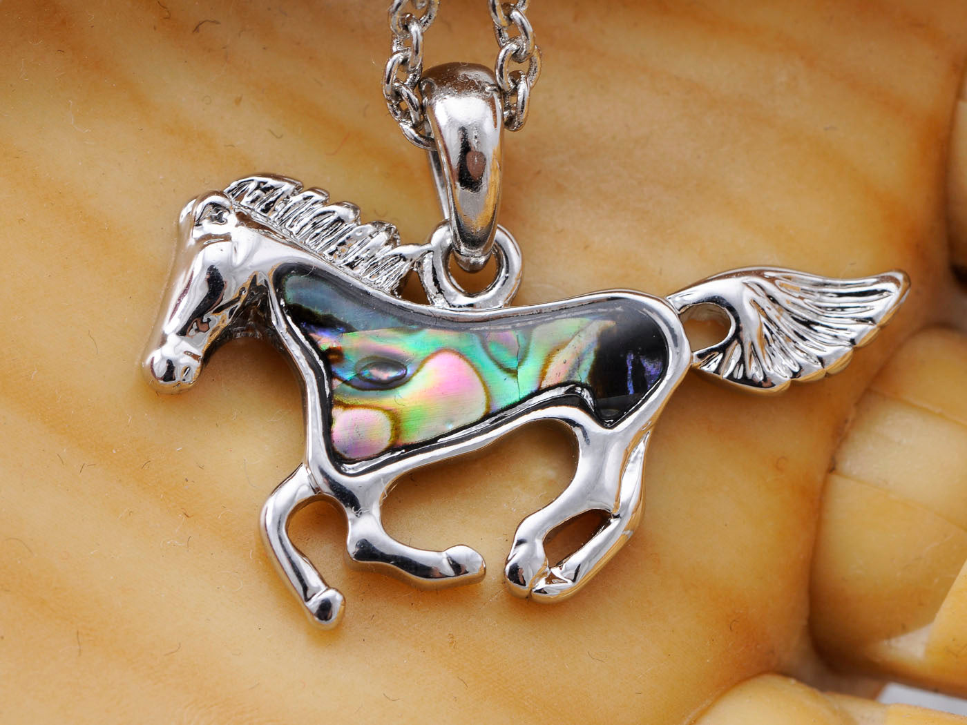 Abalone Shell Body Racing Race Horse Necklace
